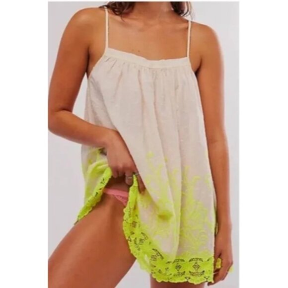 NEW FREE PEOPLE INTIMATELY DAY GLOW SHAPELESS SLIP SMALL IVORY YELLOW COMBO - Picture 3 of 10